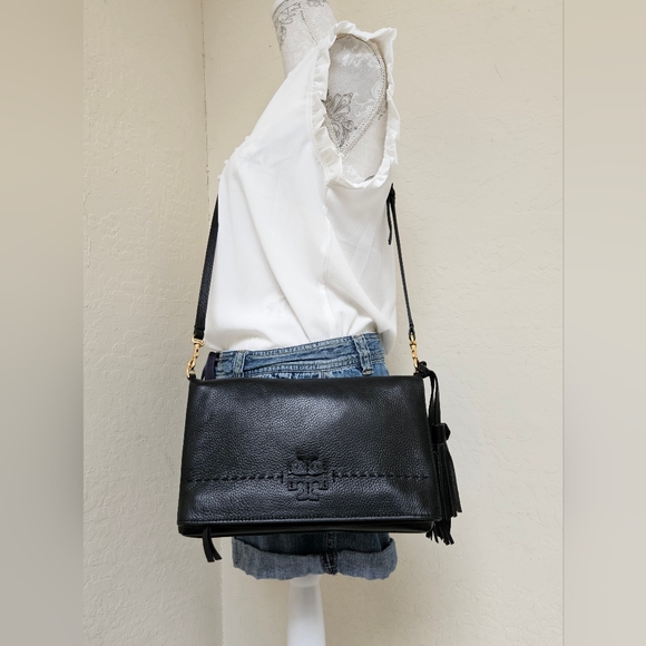 Tory Burch Handbags - TORY BURCH Black Medium Fold Over Shoulder Bag AUTHENTIC